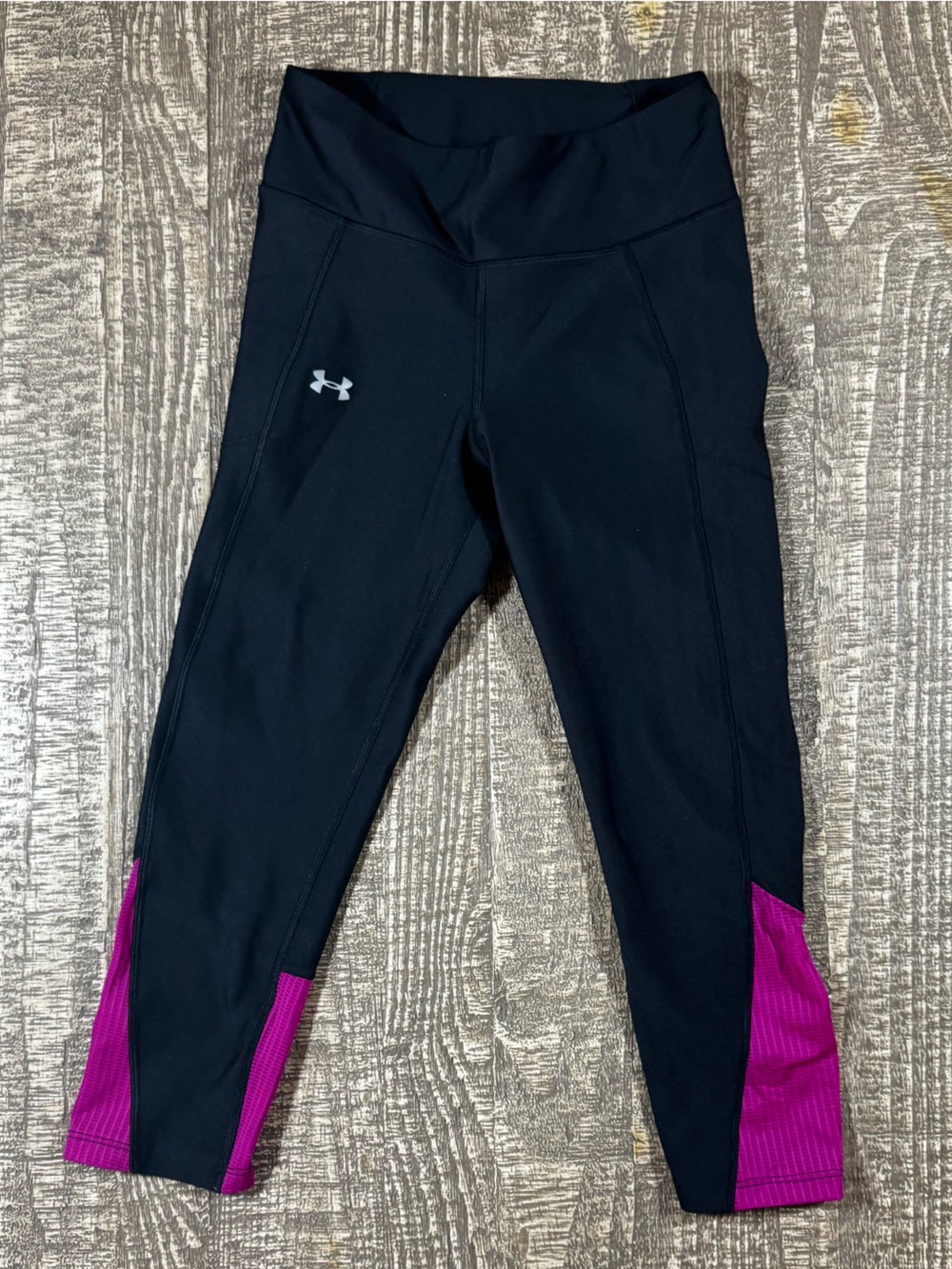 Under Armour Black Leggings with Magenta Hem Panels